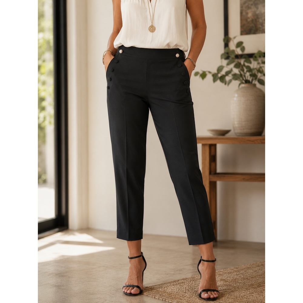 Kate Spade‎ New York Black Sailor Button Scallop Trim Cropped Trousers Pants  6